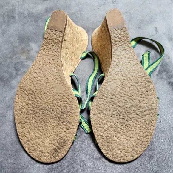 Gap Green Strappy Wedge Sandals with Cork Heels, Ankle Strap, Island Vacation, 7 - Picture 5 of 5